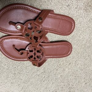 Tory Burch Inspired Tan Leather Miller Sandals